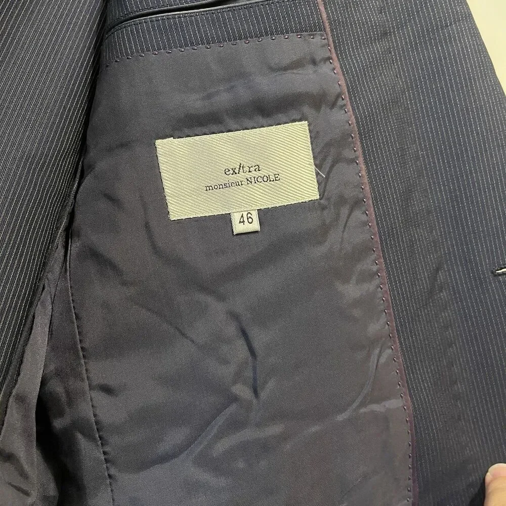 Vitale Barberis Canonico x Monsieur Nicole Blazer Men 46 Blue Pinstripe